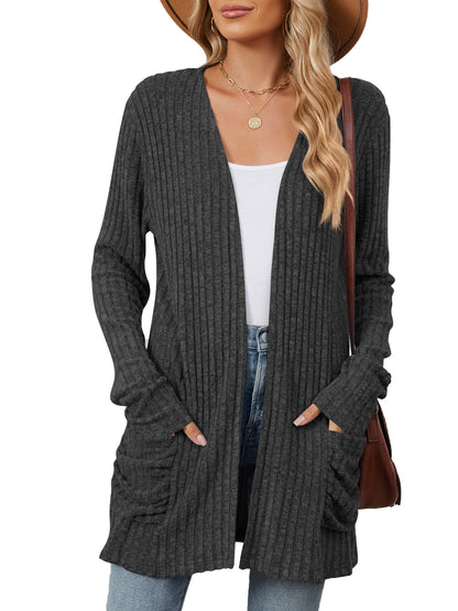 Damen lässige Strickjacke mit Rippstruktur und praktischen Taschen Stalluxe