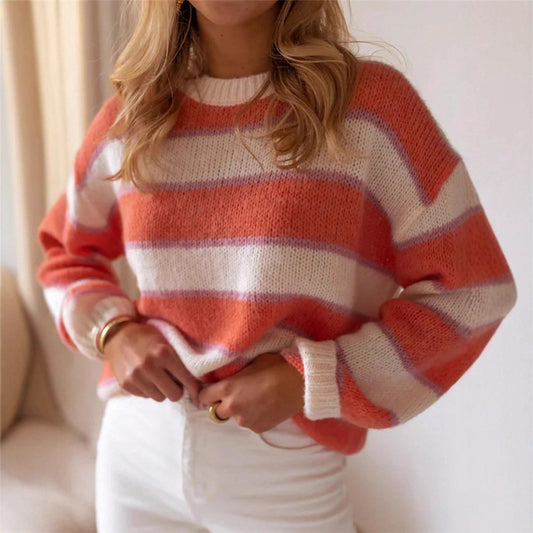 Damen Oversized Pullover mit stilvollem Streifenmuster und weichem Mohair-Wollmix Stalluxe