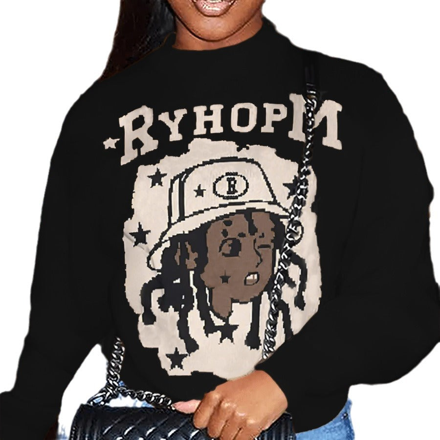 Damen Oversized Sweater mit künstlerischem Grafikdruck Stalluxe