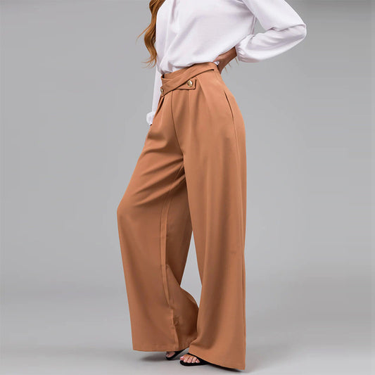 Damen elegante Bluse mit Bogenkragen und weiten Hose Stalluxe