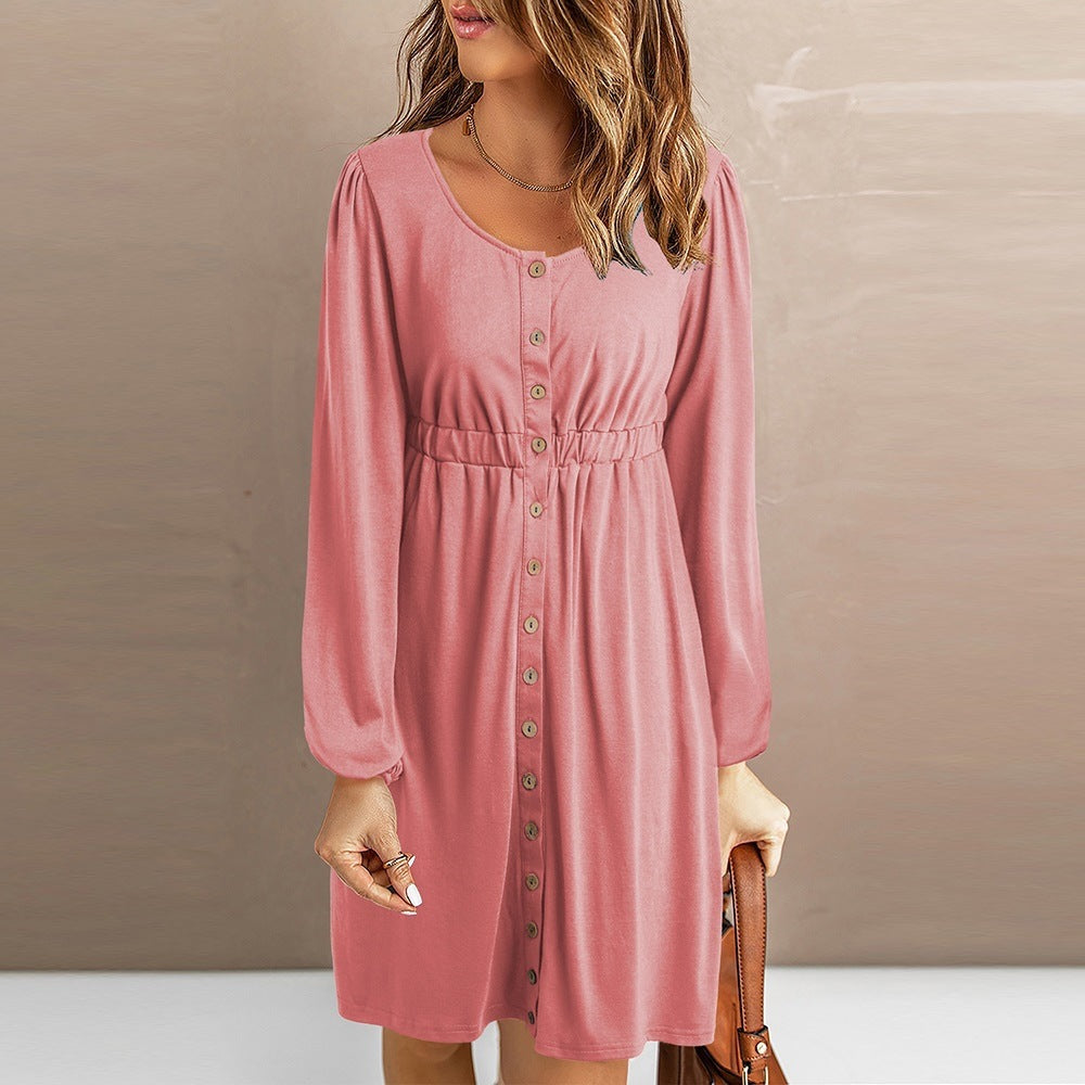 Damen Sommerliches Knopfkleid mit tailliertem Schnitt und langen Ärmeln Stalluxe