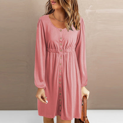 Damen Sommerliches Knopfkleid mit tailliertem Schnitt und langen Ärmeln Stalluxe