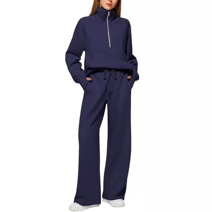 Damen Sportliches Fleece-Kombinationsset mit hohem Kragen und seitlichen Taschen Stalluxe