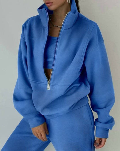 Damen Hochwertiger Zip-Pullover mit hohem Kragen und weicher Innenseite Stalluxe
