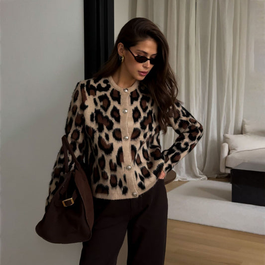 Damen Cardigan mit Leopardenmuster und Knopfdetails Stalluxe