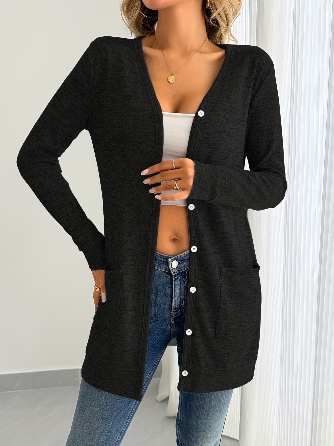 Damen Langarm-Cardigan mit praktischen Taschen und Knopfleiste Stalluxe
