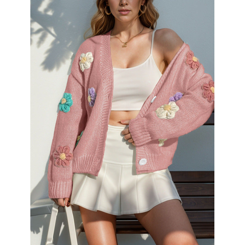 Damen Strickjacke mit floralen Applikationen Stalluxe