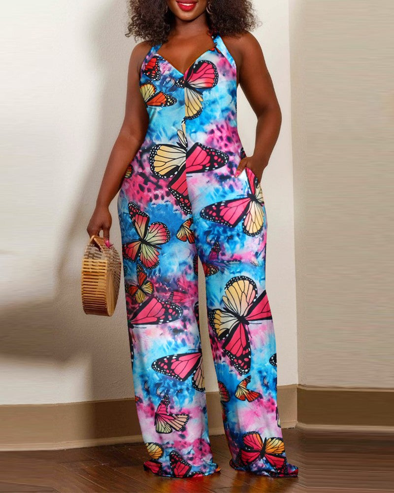 Damen Jumpsuit mit floralem Design und weitem Bein Stalluxe