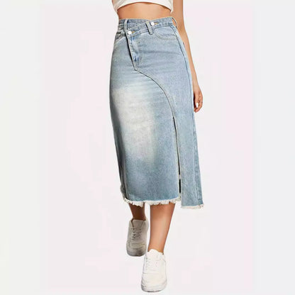 Damen Jeansrock mit asymmetrischem Schnitt und hohen Seitenschlitzen Stalluxe