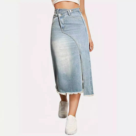 Damen Jeansrock mit asymmetrischem Schnitt und hohen Seitenschlitzen Stalluxe