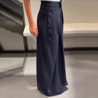 Damen Hochtaillierte Palazzo-Hose mit Faltenwurf und eleganten Streifen Stalluxe