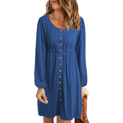 Damen Sommerliches Knopfkleid mit tailliertem Schnitt und langen Ärmeln Stalluxe