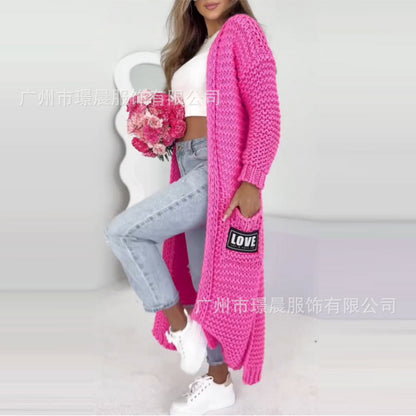 Damen elegante Strickjacke mit grafischem Muster und Taschen Stalluxe