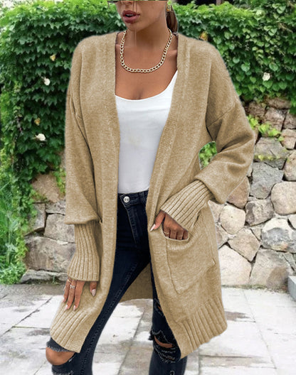 Damen Strickcardigan mit legerem Schnitt und tiefen Taschen Stalluxe Khaki