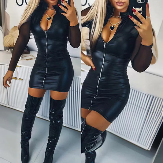 Damen figurbetontes Kleid mit transparenten Ärmeln Stalluxe