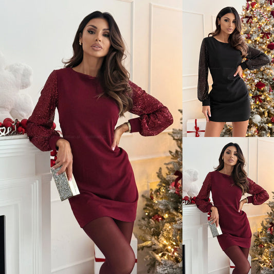 Damen Elegantes Kleid mit glitzernden Ärmeln Stalluxe
