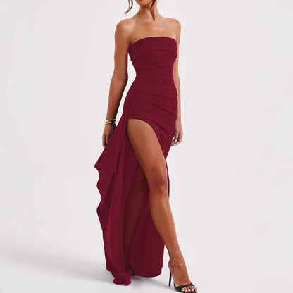 Damen Maxikleid mit schulterfreiem Design und asymmetrischem Saumschnitt Stalluxe