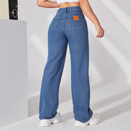 Damen Weit geschnittene Hochbund-Jeans mit elastischem Taillenband und lässigem Look Stalluxe