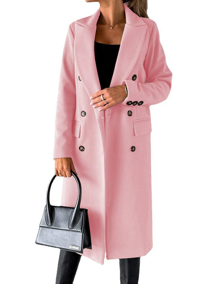 Damen Eleganter doppelreiheriger Mantel mit Seitentaschen und schmalem Schnitt Stalluxe