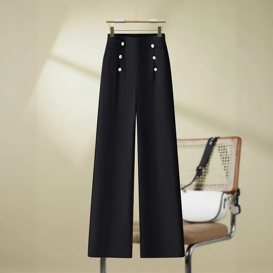 Damen elegante weite Hosen mit Dekorativen Knöpfen Stalluxe