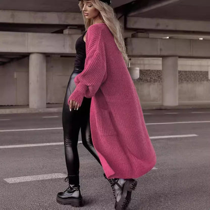 Damen Langer Strickcardigan mit tieferem Rückensaum und lässigem Schnitt Stalluxe