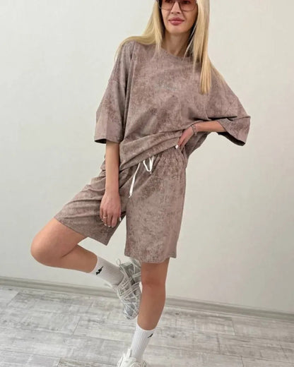 Damen lässiges Kurzarm-Set aus weichem Material mit bequemen Shorts Stalluxe