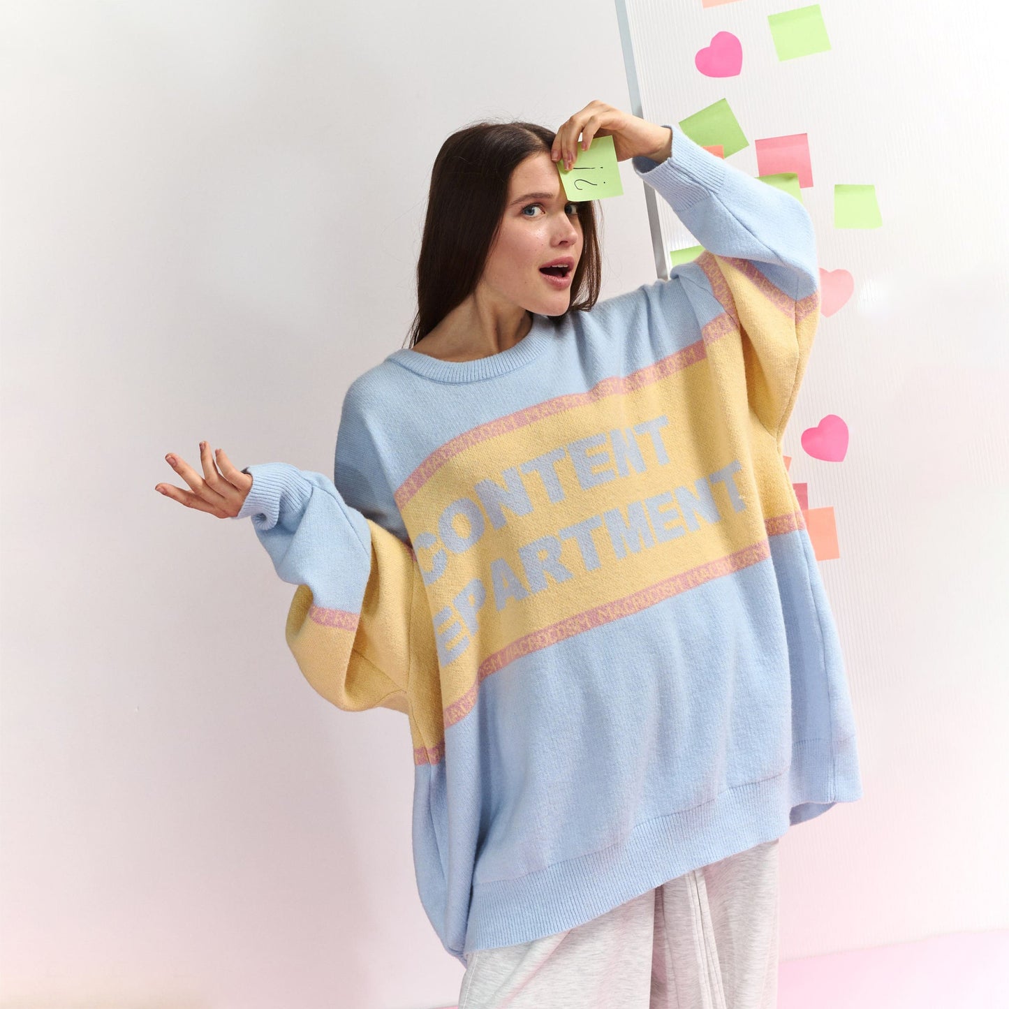 Damen Oversized Pullover mit kreativem Schriftzug Stalluxe