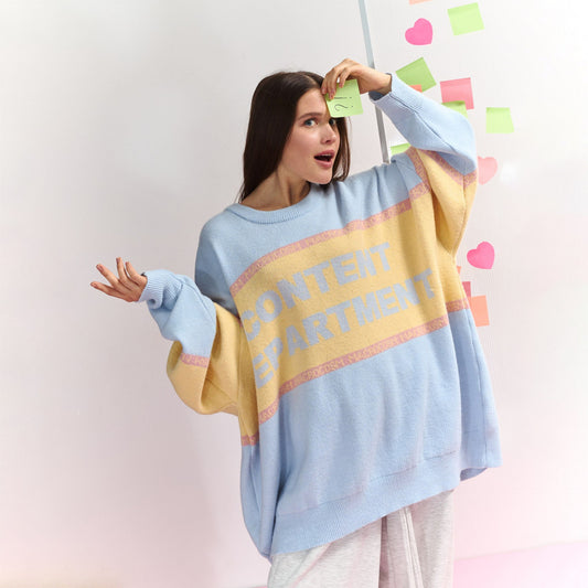 Damen Oversized Pullover mit kreativem Schriftzug Stalluxe