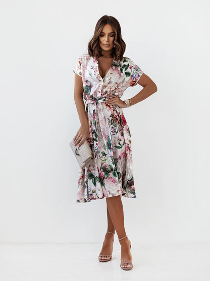 Damen Elegantes Maxikleid mit floralem Muster und taillierter Silhouette Stalluxe