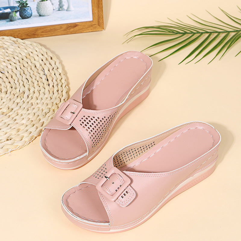 Damen Bequeme Wedge-Sandalen mit modischer Schnalle Stalluxe