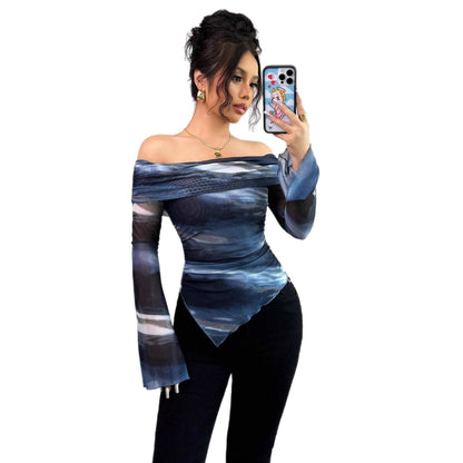 Damen Off-Shoulder Bluse mit floralen Transparenzelementen und asymmetrischem Schnitt Stalluxe