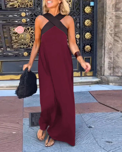 Damen Langes Maxikleid mit Cross-Over-Trägern und elegantem Schnitt Stalluxe