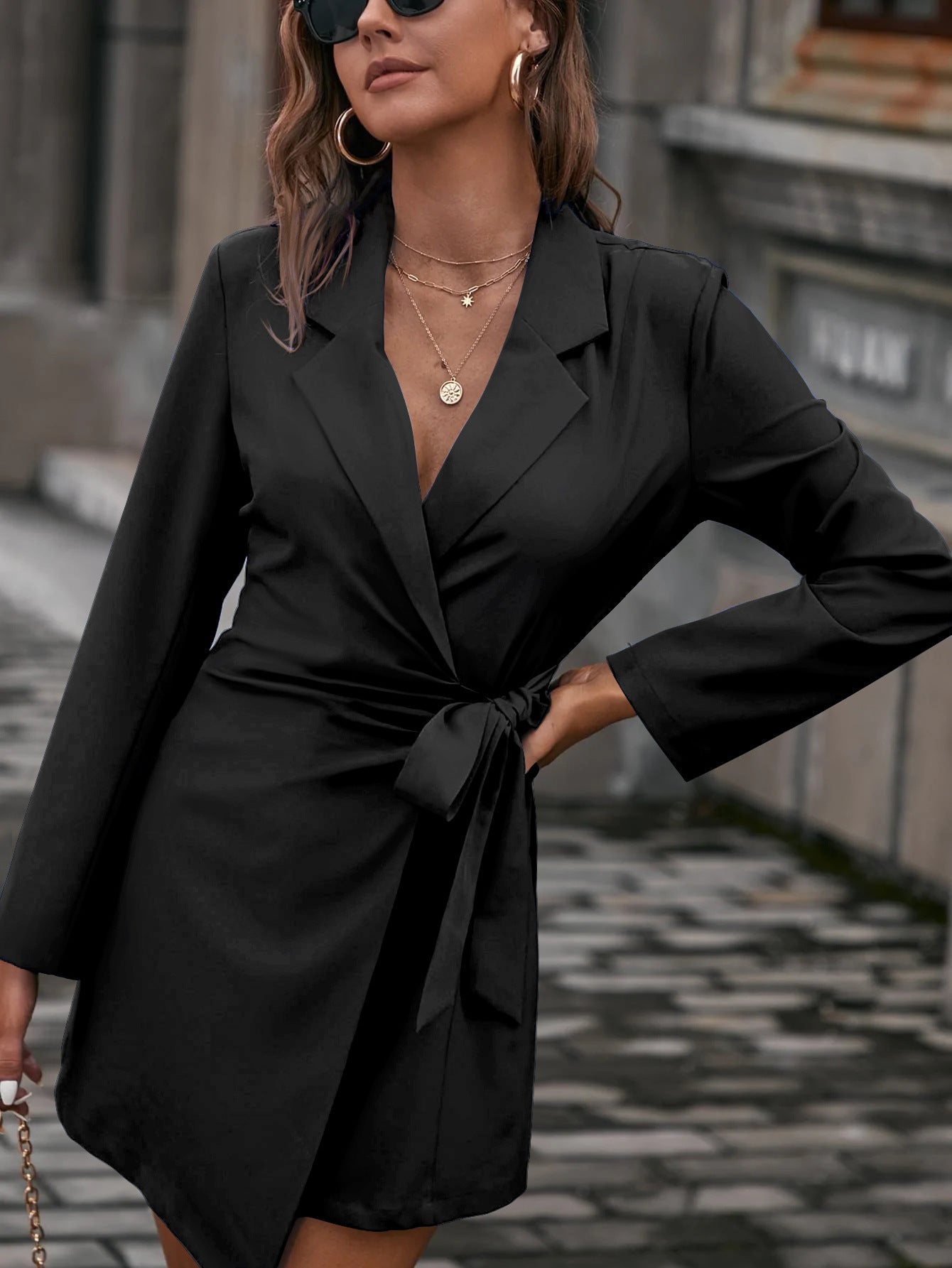 Damen Wickelkleid mit modischem Reverskragen und seitlichem Bindegürtel Stalluxe