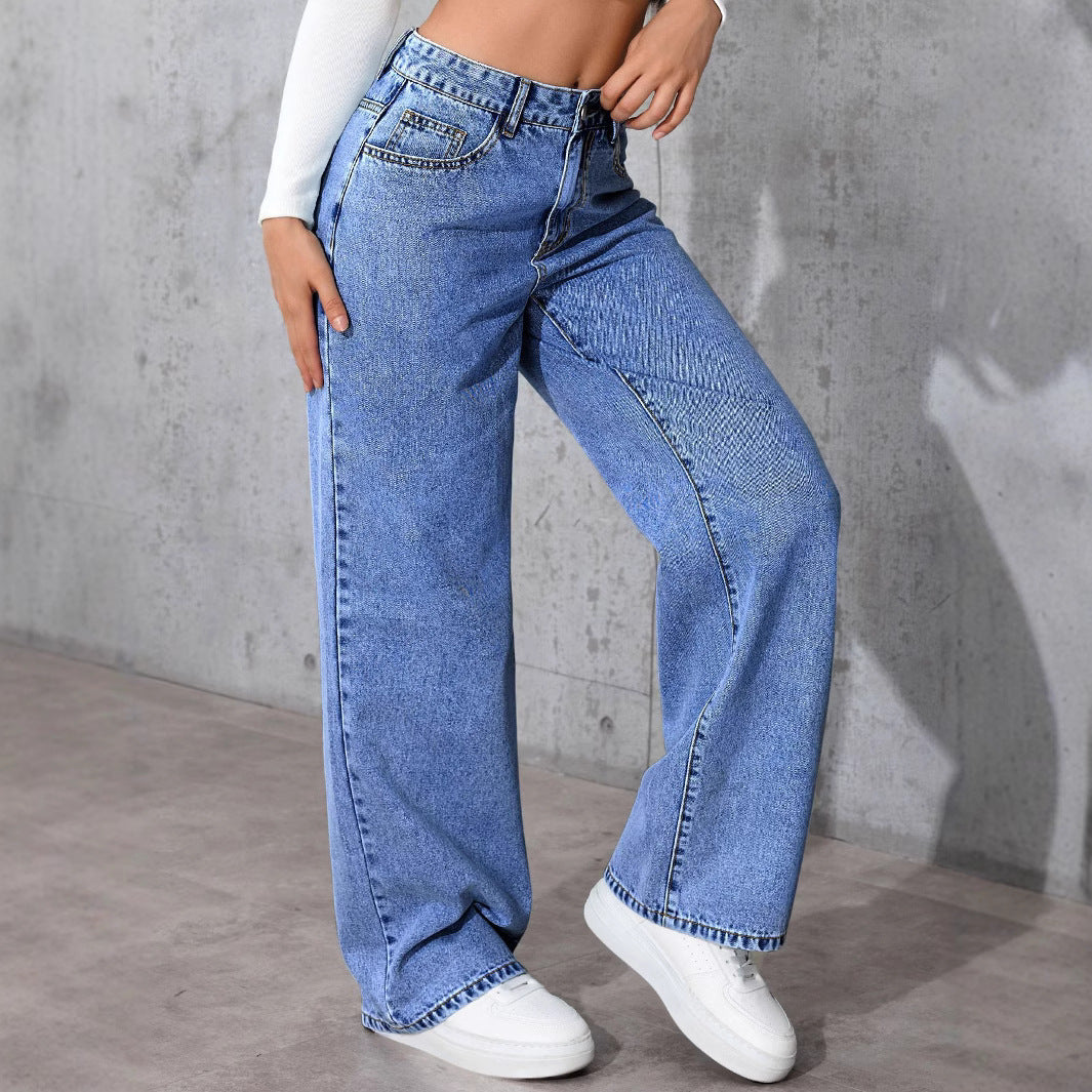 Damen Weite Denim-Hose mit hohen Taschen Stalluxe