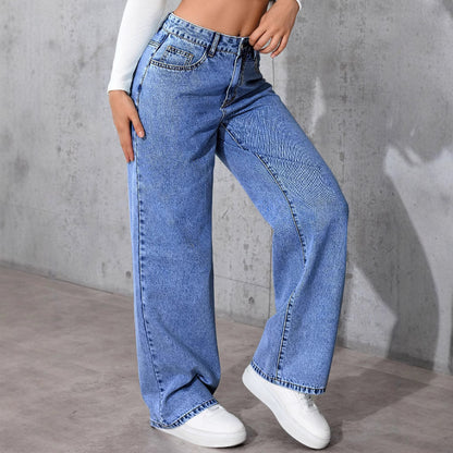 Damen Weite Denim-Hose mit hohen Taschen Stalluxe