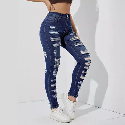Damen Skinny Jeans mit modischen Destroyed-Details und hohem Bund Stalluxe
