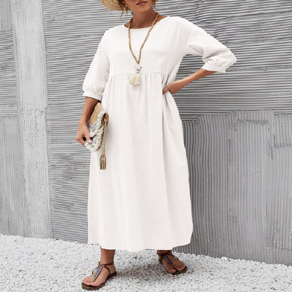 Damen Maxikleid mit eleganter Taillierung und voluminösen Ärmeln Stalluxe