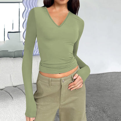 Damen Langarmshirt mit V-Ausschnitt und figurbetonendem Schnitt Stalluxe