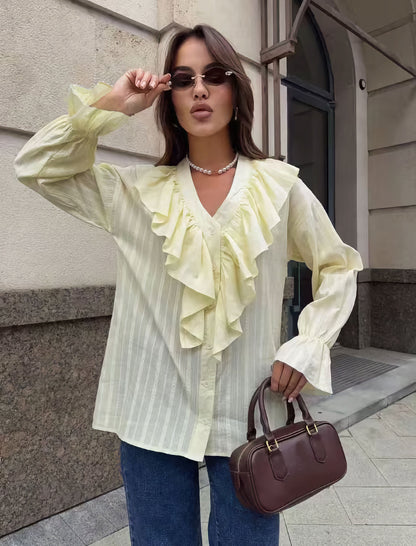 Damen Bluse mit Rüschen und Knopfleiste Stalluxe