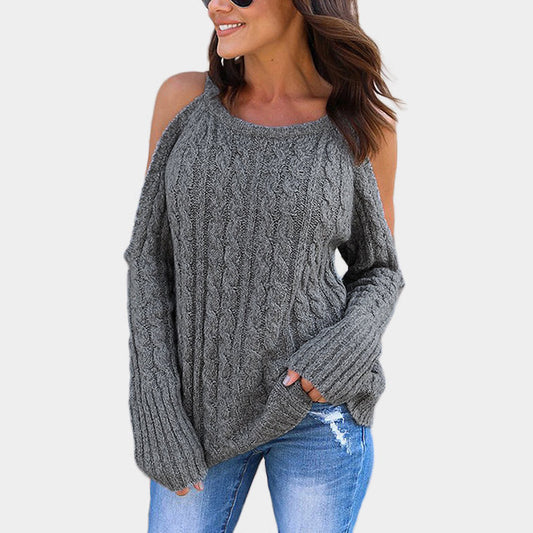 Damen Strickpullover mit offenen Schultern und dekorativem Zopfdesign Stalluxe