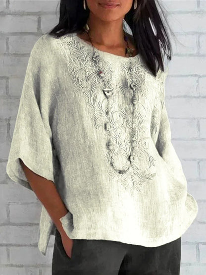 Damen bestickte Leinenbluse Stalluxe