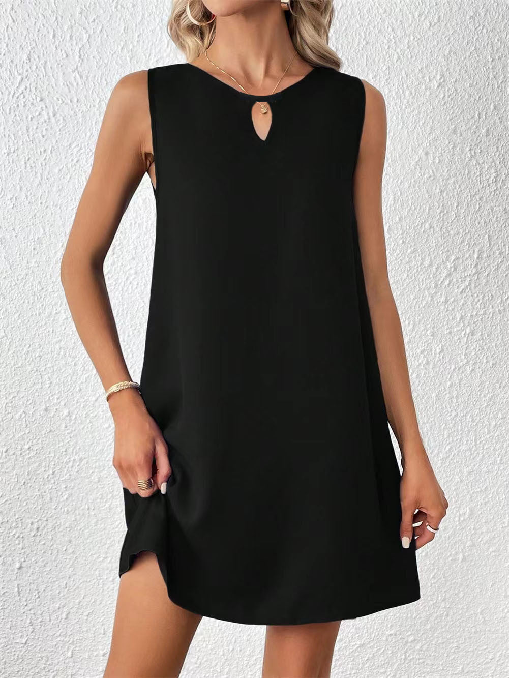 Damen A-linien Kleid mit schickem Schlüssel-ausschnitt Stalluxe