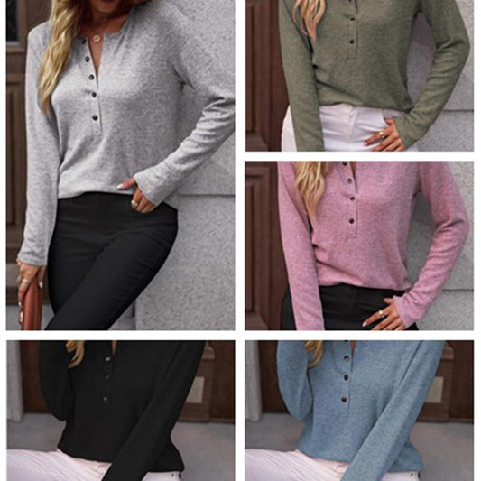 Damen Bequemes Langarmshirt mit Knopfdetail Stalluxe