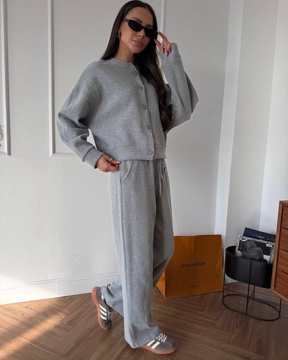 Damen lässiger Freizeitanzug mit Knopfdetails und bequemen, elastischen Bündchen Stalluxe