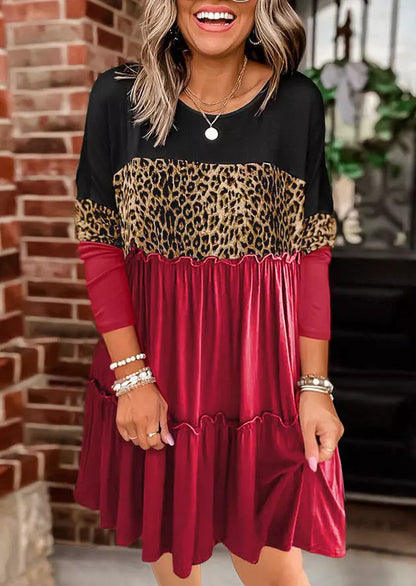 Damen Elegantes Tierdruck Kleid mit rüschigem Saum Stalluxe