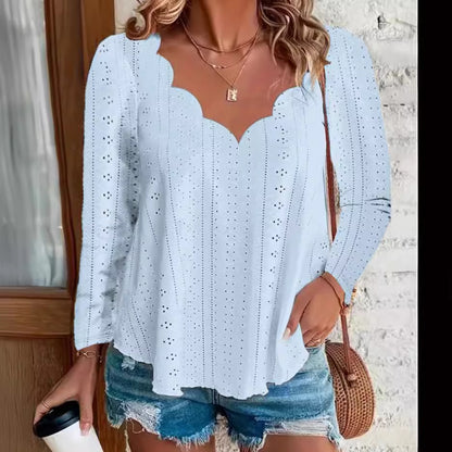 Damen luftiges Blusenshirt mit modernen Lochmuster und elegantem Ausschnitt Stalluxe