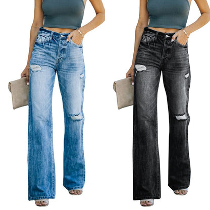 Damen Weit geschnittene Jeans mit modischen Destroyed-Details Stalluxe