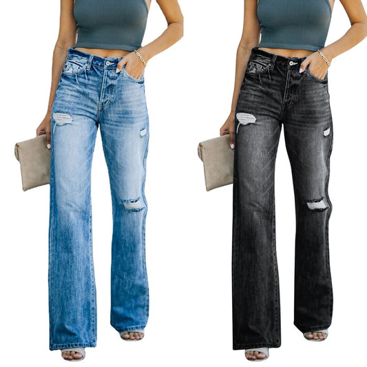 Damen Weit geschnittene Jeans mit modischen Destroyed-Details Stalluxe