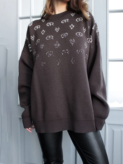 Damen Oversized Sweatshirt mit kreativem Schriftzug Stalluxe Braun