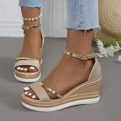 Damen Wedge-Sandalen mit funkelndem Obermaterial und elegantem Riemendesign Stalluxe